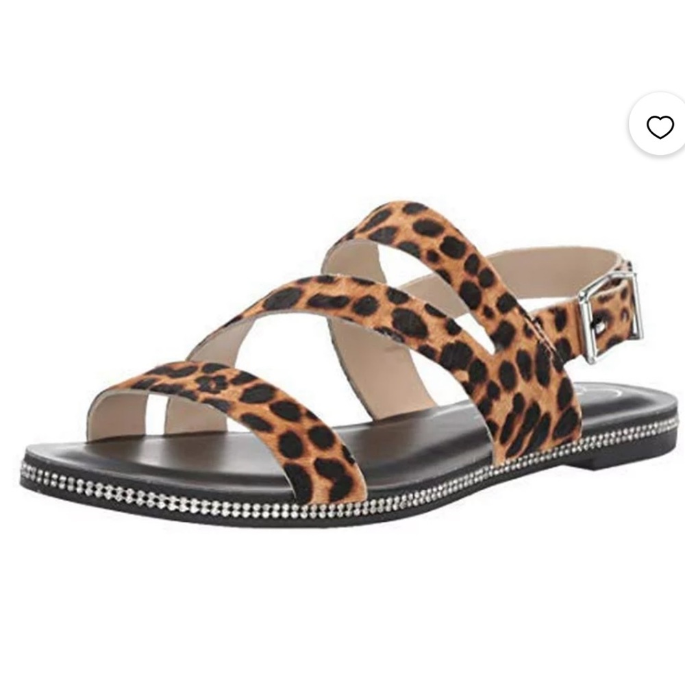 Jessica Simpson BRAELYN2 Natural Leopard Flat Rhinestone Sandals size 8 NWOT